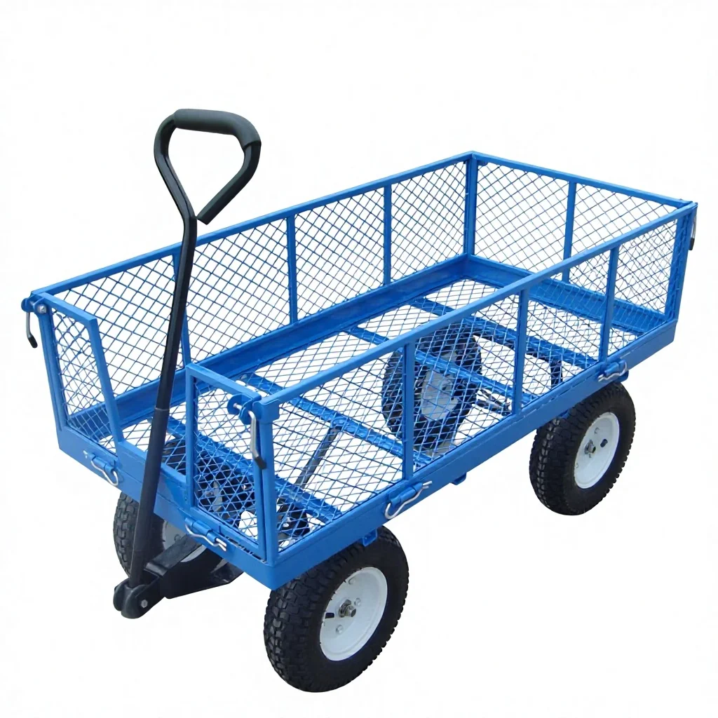 Closed mesh steel garden cart/utility van with removable side panels, load capacity 500 kg, transport of tools