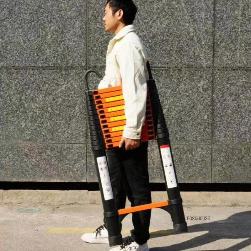 #Aluminum Alloy Thickened Telescopic Ladders Portable Engineering Folding Home Elevating Straight Ladder Herringbone Staircase
