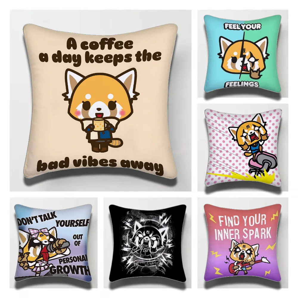 Sanrio Aggretsuko Decorative Room Aesthetics Pillow Case Home Decor Bedroom Sofa Bed Pillow Cover 45x45