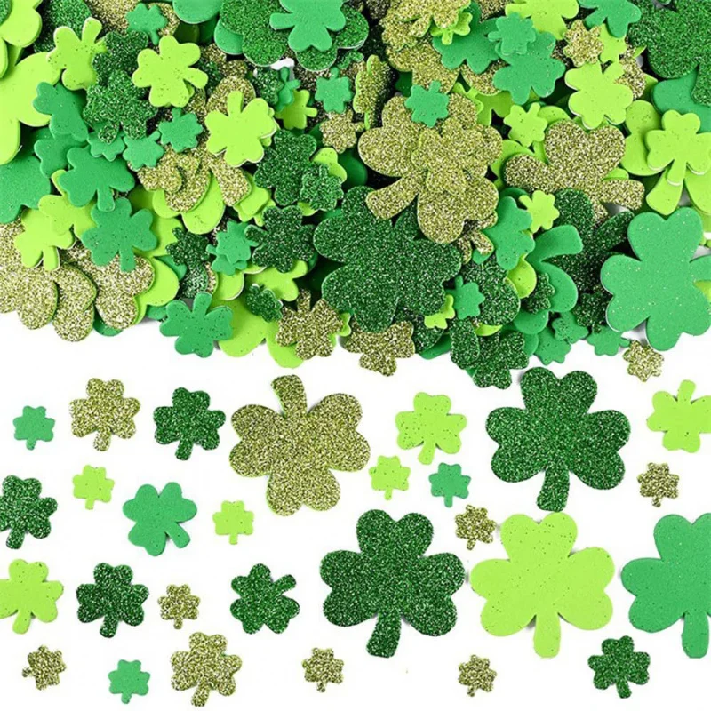 50Drei vierblättrige Kleeblatt-Aufkleber, St. Patrick's Day Party-Dekoration, irische Festival-Schaumstoff-Aufkleber