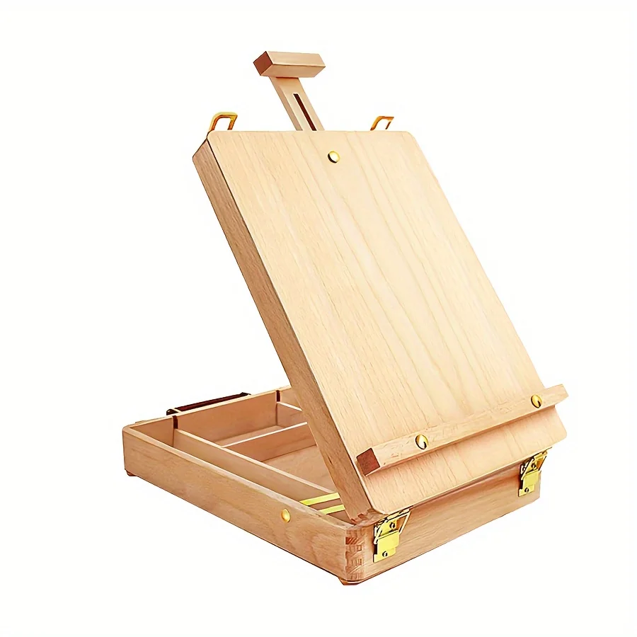 

Premium Wooden Sketching Box With Folding Easel - Portable Desktop Art Stand For Drawing And Painting