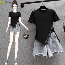 Summer Suit the New 2022 Big Yards Short Sleeve T-shirt Fashion Show Thin Recreational Bull-puncher Knickers Ms Two-piece Outfit