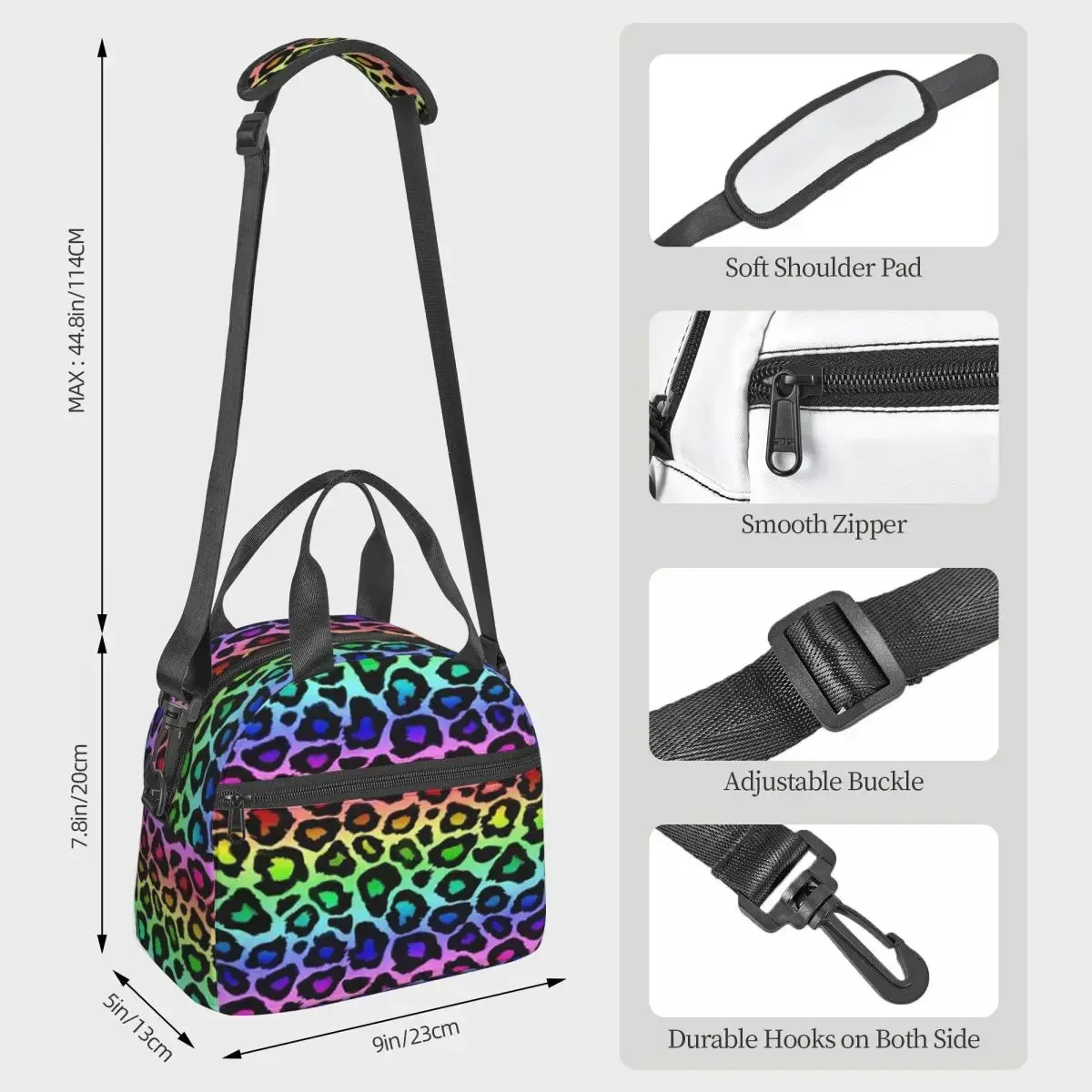 Colofrul Rainbow Leopard Print Animal Skin Cheetah Insulated Lunch Bag for Women Office Cooler Thermal Box Tote Lunch Boxes