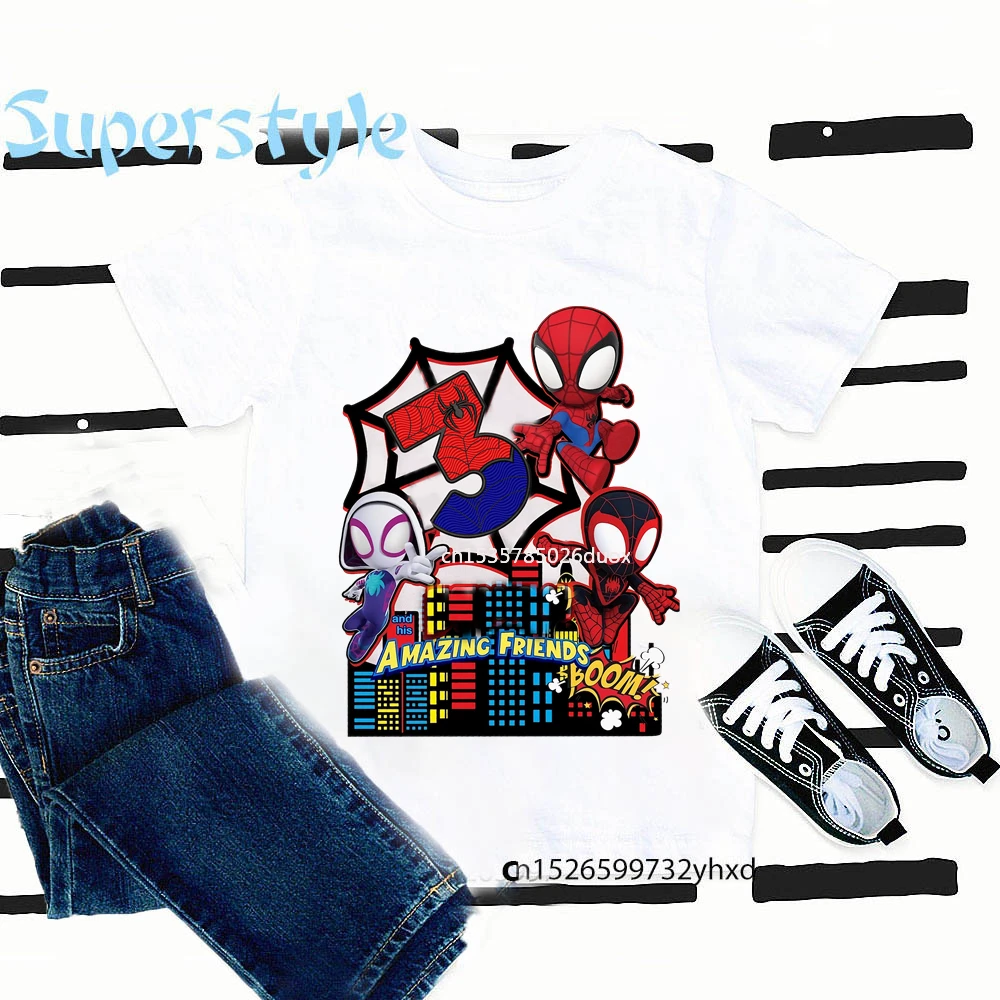 

Summer Spidey and His Amazing Friends Birthday Party Birthday White Shirt Spider-Man Customized Name Birthday Party Boy T-shirt