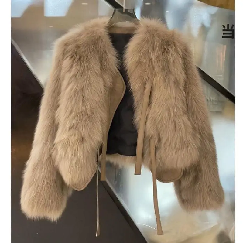 2024 Winter New faux fur short jacket for women, Korean version, versatile belt thick coat