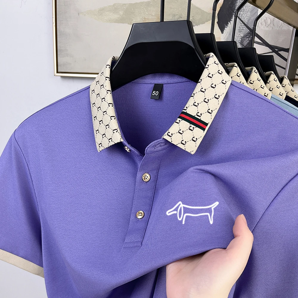 mens dog print dress shirt Golden Retriever Men Button Up Shirt, Dog Animal Navy Short Sleeve Print Casual Buttoned Down Summer Male Guys Collared Designer Dress