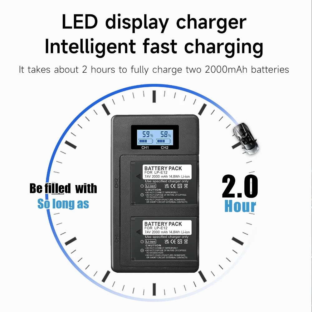Baterai Kamera PALO LP-E12 LPE12 LP E12 untuk Baterai Canon Rebel SL1 100D Kiss X7 EOS-M EOS M M2 EOS M10 M50 M100 2000MAh