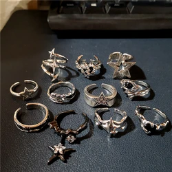 Kpop Goth Punk Vintage Aesthetic Geometric Irregular Star Silver Color Ring For Women Egirl Grunge Y2K EMO Jewelry Accessories