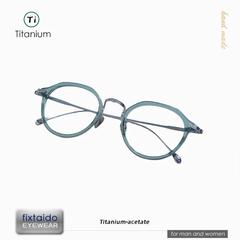Japanese Retro Style Pear-shaped glasses with Engraved Frames for women,Titanium & Acetate Eyeglasses，model:LO-09