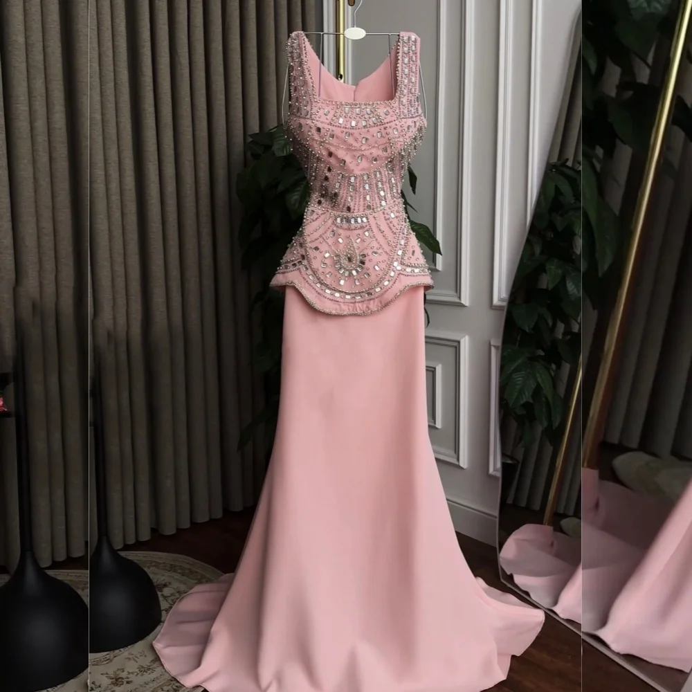 

Customized Jersey Rhinestone Square Neck Mermaid Long Dresses Bespoke Occasion Elegant Party Wedding Sparkle Formal Evening