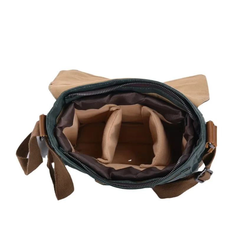 Vintage Oil Wax Canvas Crossbody Bag Single Back Waterproof Camera Bag Inner Tank Bag Micro Single Bag Photography Bag