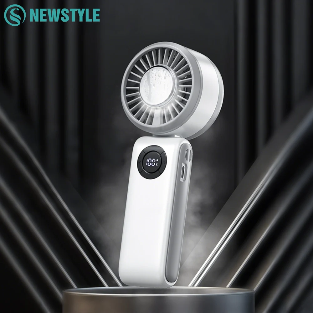 Portable Handheld Turbo Fan with Ice Compress and Lanyard 5-speeds Adjustable 4000mAh Rechargeable Foldable Desktop Cooling Fan