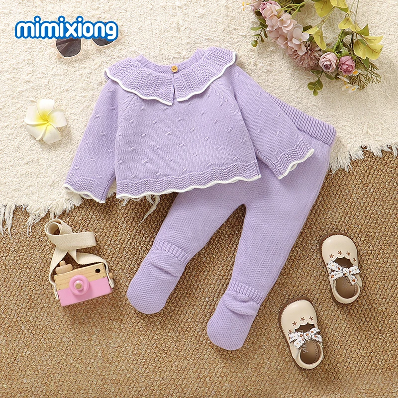 Winter Baby Clothes Sets Pink Long Sleeve Knit Newborn Sweaters Shirts+Leggings Outfits 2pcs Infant Knitwear Autumn Toddler Suit