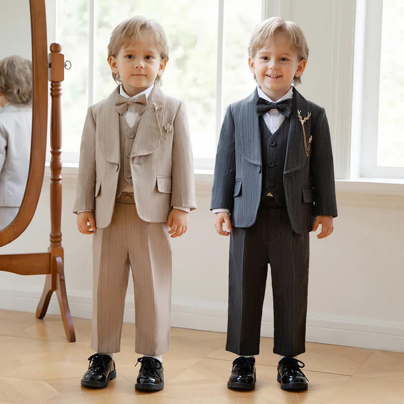 

Autumn Winter Kids Boys Suits Formal Elagant Children Boys Wedding Suits Striped Fleece Warm Kids Boys Formal Suits Outfits Set