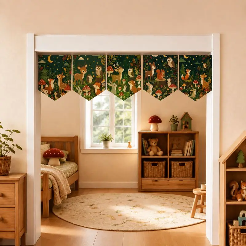 VIKAMA Triangle Flag Door Curtain Fortune Cat Deer Rabbit Lantern Pennant Banner Door Hanging Chinese Japanese Style Home Decor
