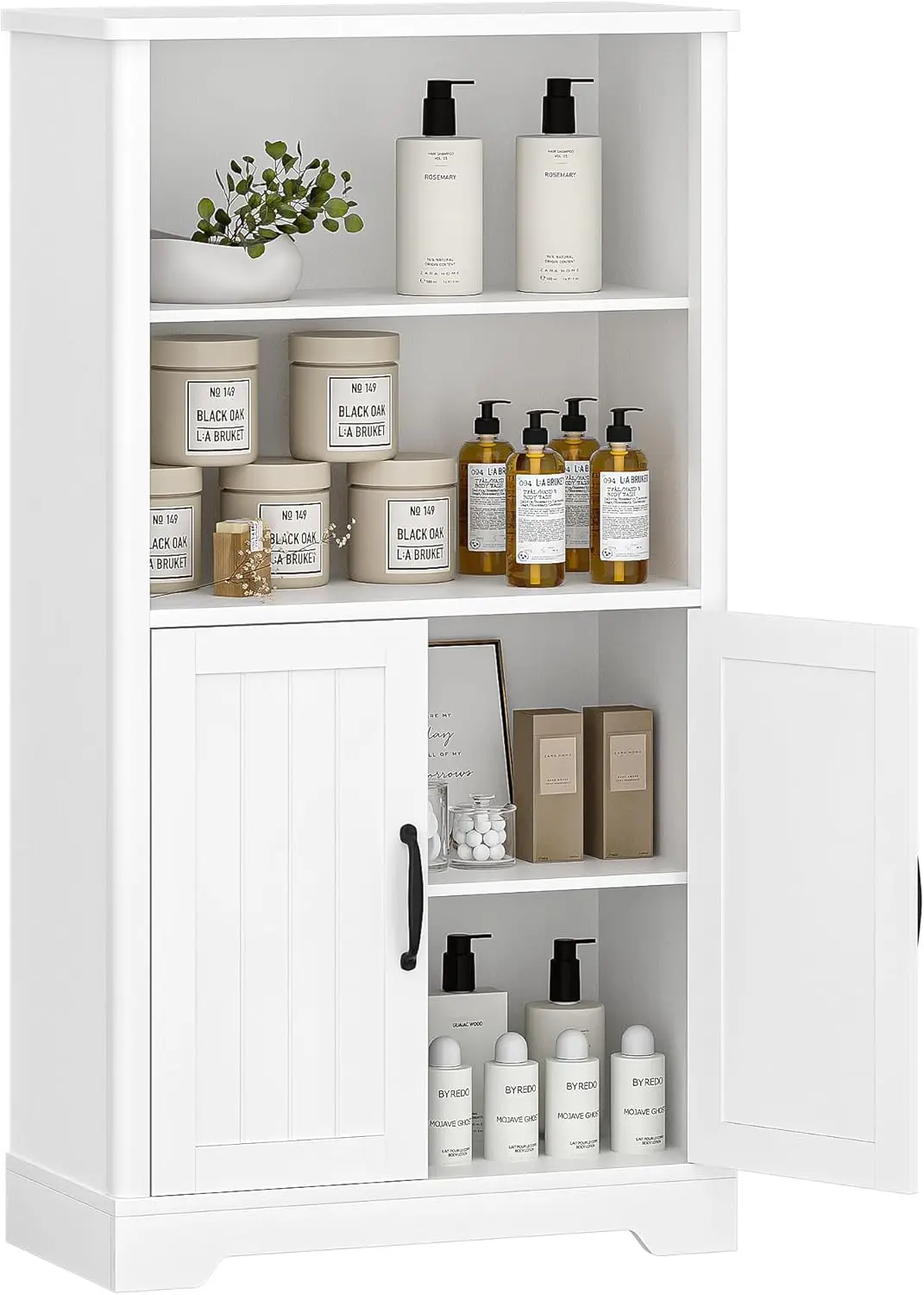

Bathroom Storage Cabinet, Freestanding Double Door Cabinet, 2 Adjustable Movable Shelves, Multifunctional Storage Cabinet For