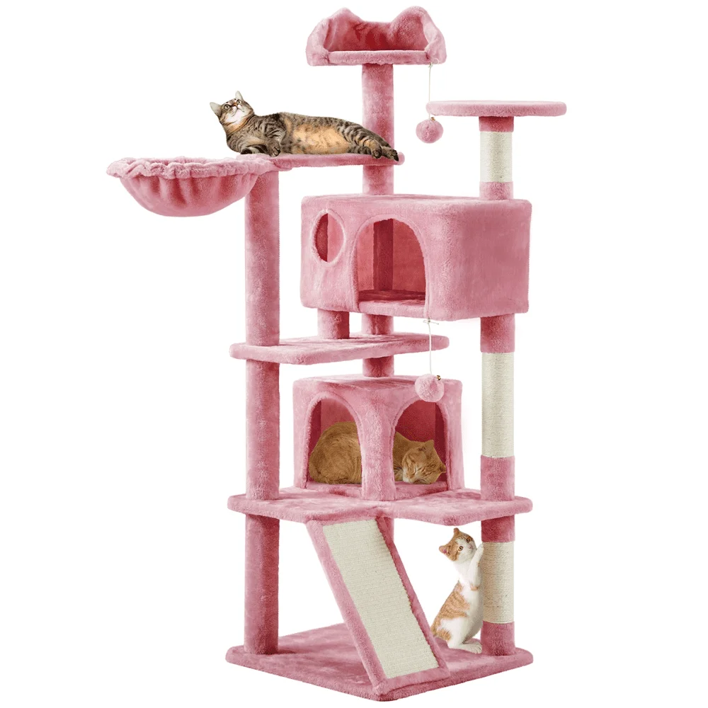 

54" Double Condo Cat Tree with Scratching Post Tower, Pink