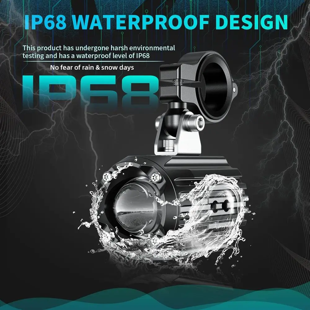 Luz led auxiliar para motocicleta, holofotes de condução, branco/âmbar, luzes de neblina com suportes de montagem, chicote de fios, à prova d'água, offroad, wor