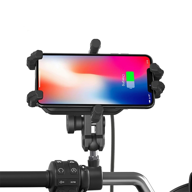 Motorcycle Phone Holder 15W Wireless Charger USB QC3.0 Fast Charging Bike Smartphone Holder 360° Phone Holder Reusable