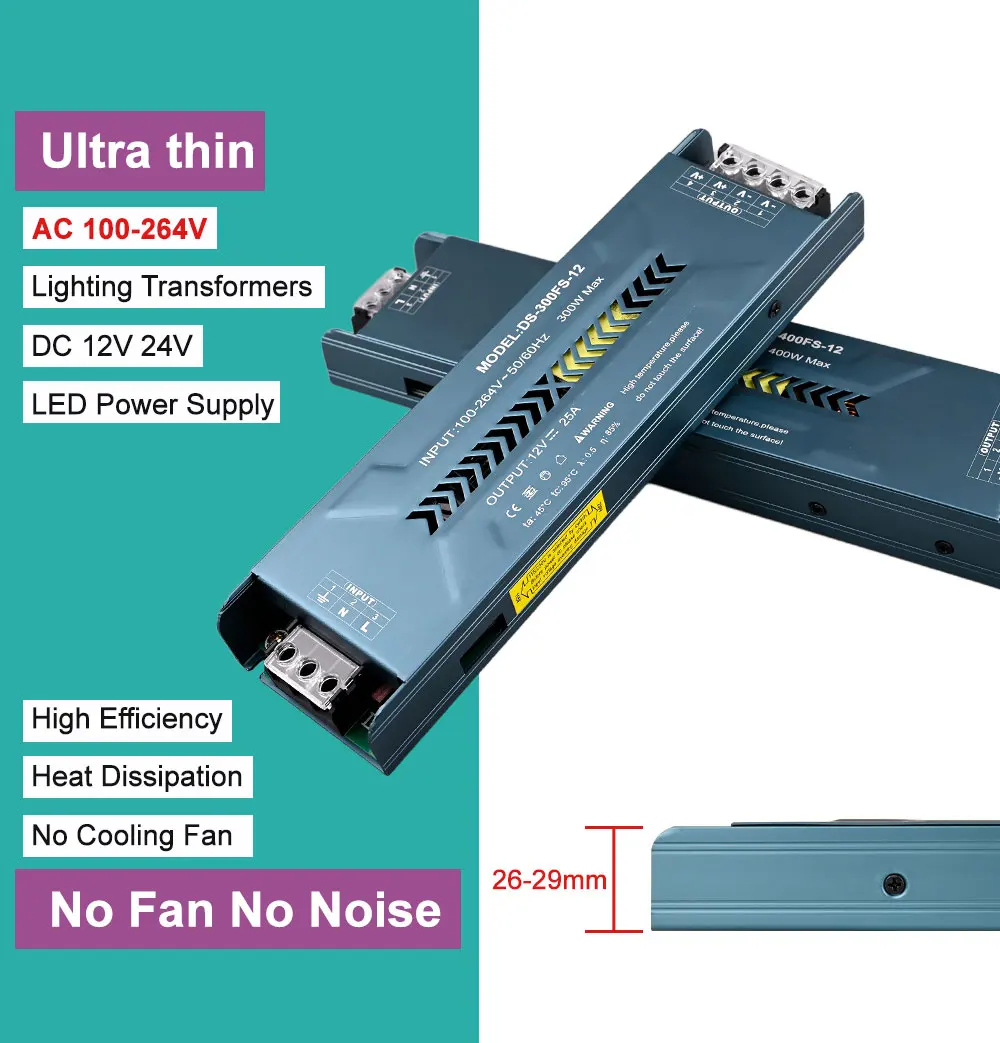 Ultradünnes Netzteil AC100-240V zu DC12V 24V LED-Beleuchtungstransformatoren 60W 100W 150W 200W 300W 400W LED-Treiber für LED-Streifen – Detail 2