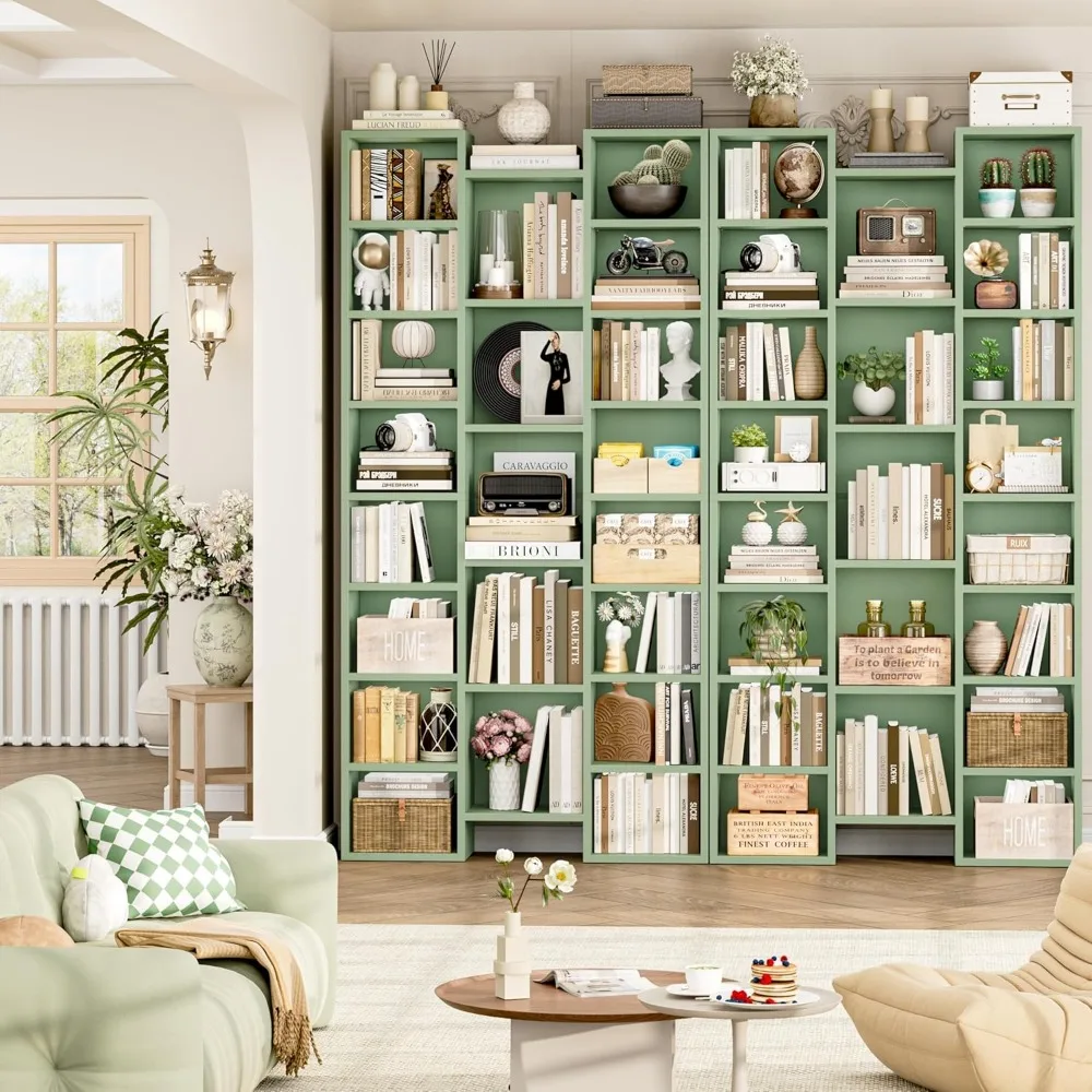 رف كتب بطول 71 بوصة، رف كتب ثلاثي واسع مع أرفف قابلة للتعديل، رف برج تخزين CD DVD من 8 طبقات، عرض