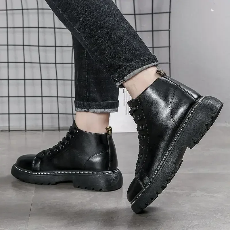 Men Boots Lace Up Rubber Platform Non Slip Male Shoes Cheap Pop Pop Poping Low Price Y2k Casual Offer Footwear Trendy Nice