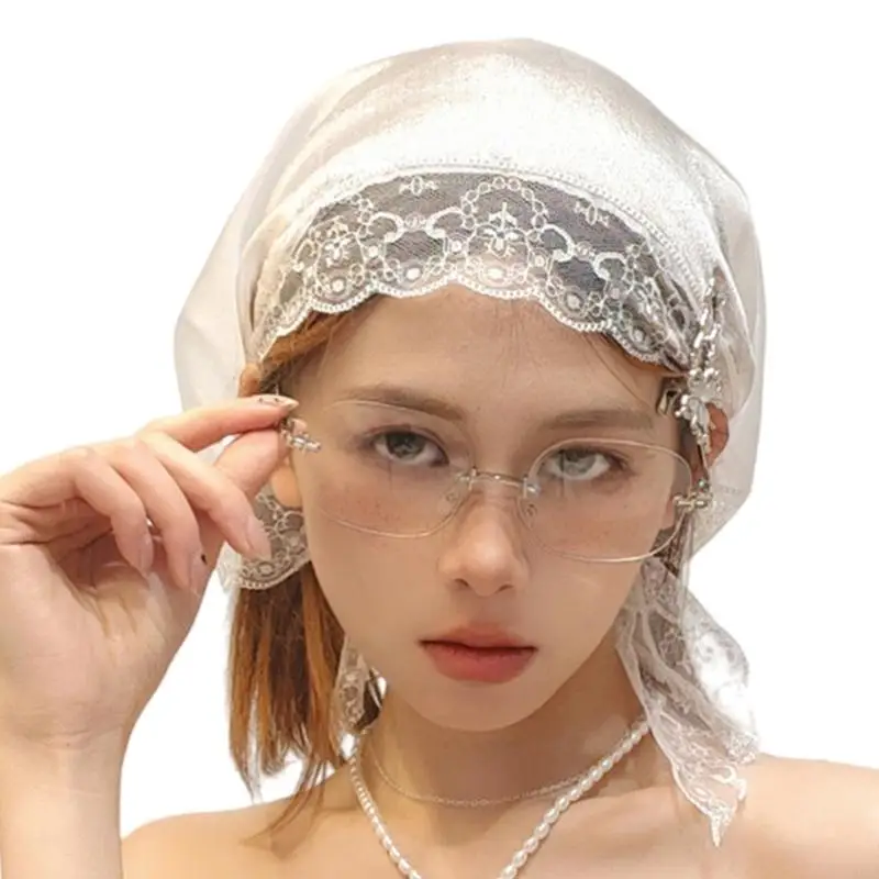 

B95F Fashionable Lace Trip Head Wrap Multiuse Triangular Head Scarf for Parties and Casual Outings with Easy Wearability