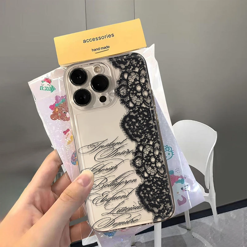 Fashion Black Lace Phone Case For Samsung S26 S25 S24 S23 S22 S21 S20 FE Note20 Note10 Plus Ultra Lite Edge 5G Clear Soft TPU