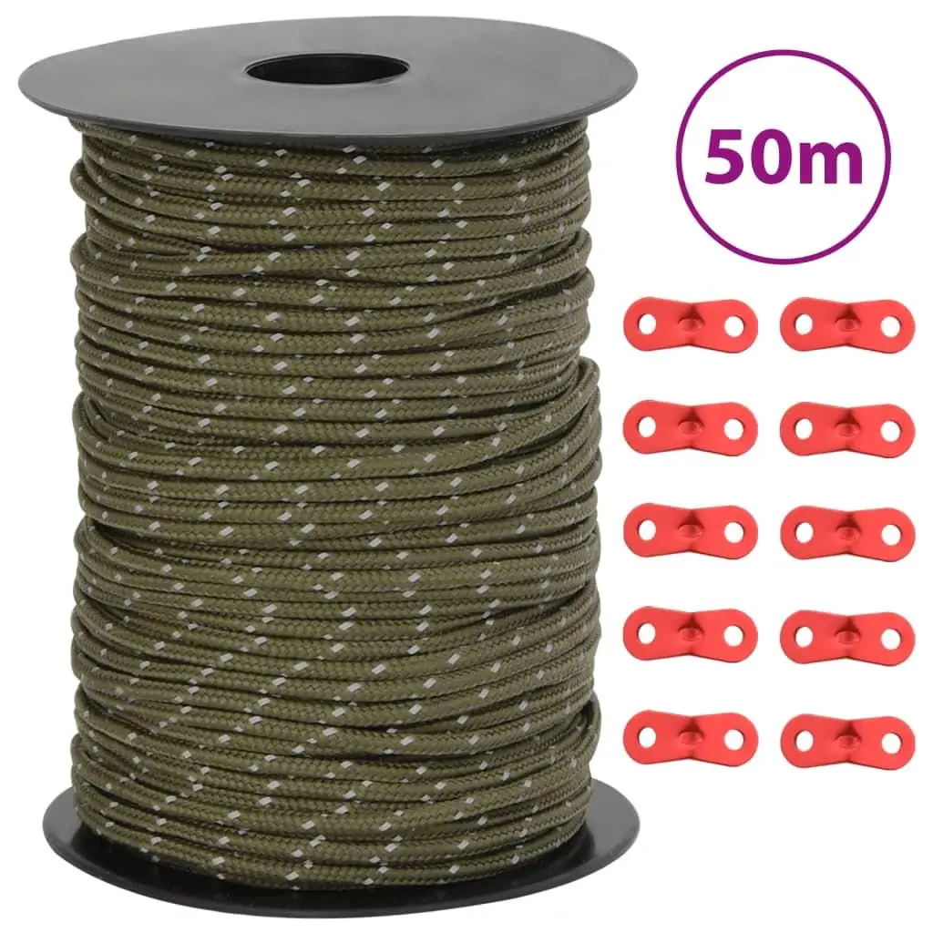 50m Reflective Tent Guy Rope with Spanners - Durable 3mm Camping Essentials