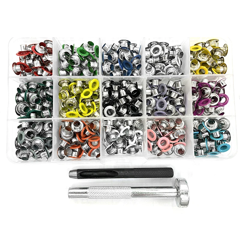 15 Colors 5 MM Eyelets Spray Gas Rivets 450 Sets Buttonholes Shoelaces Metal Hole Buckle Hand Press Tools