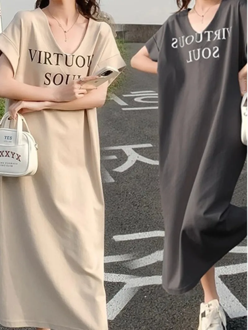

Fresh women's clothing new summer fashion Korean version loose casual large T-shirt long dress summer knee length dress ZD4P