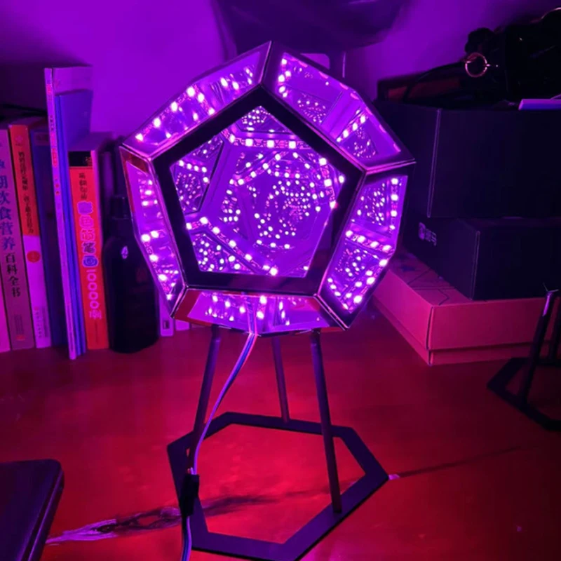 Creative 3D LED Infinity Mirror Cool Color Art Light Night Light Geometry Dodecahedron Dream Light Starry Sky Lights for Gift