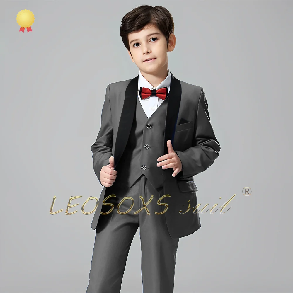 Boys' Black Shawl Collar Swallowtail Suit 3-Piece Set (Jacket + Vest + Pants) Custom Children's Wedding Attire