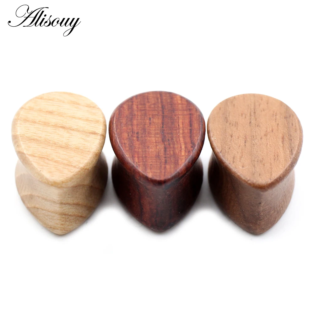 Alisouy 1pc Teardrop Water Drop Natural Wood Ear Plug Tunnel Earring Guages Stretcher Expander Women Men Piercing Body Jewelry