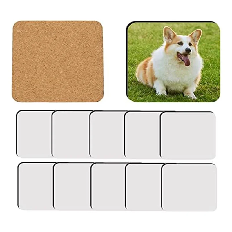 AT13 12 Pcs Sublimation Square Coaster Blanks Bulk MDF Blanks Hardboard Cork Coasters Blank MDF Cork Coasters