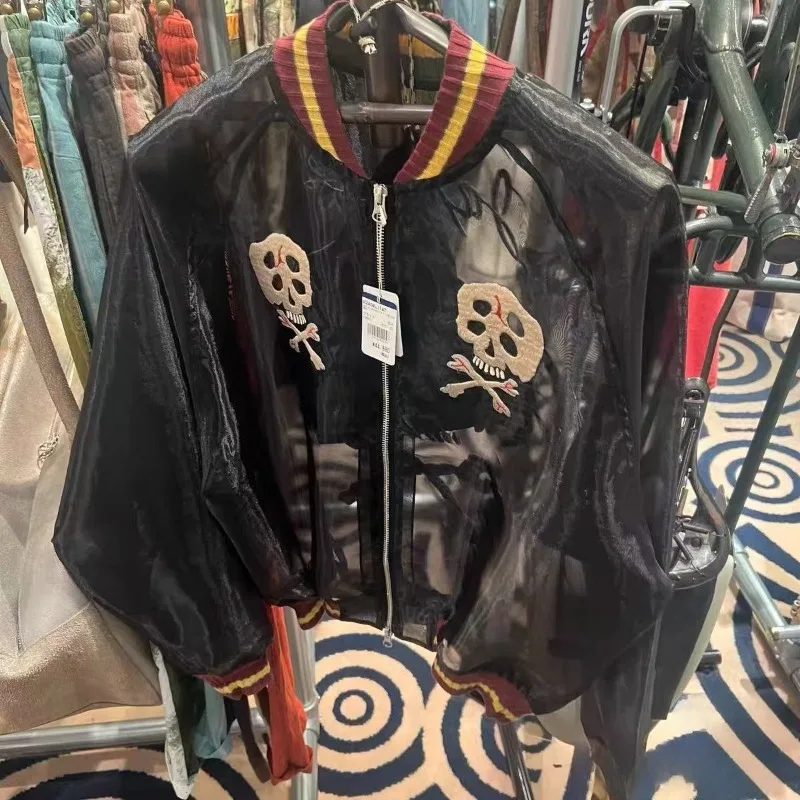 

2025ss KAPITAL Translucent Silk Zipper Jacket High Street Skull Embroidery Sun Jackets Men Women