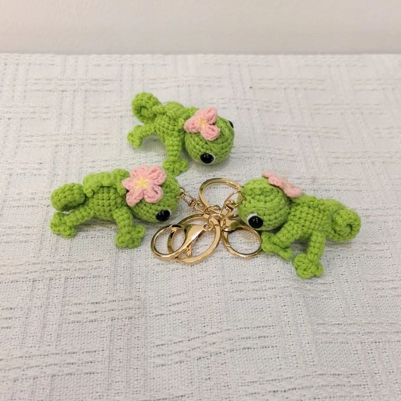 Cute Lizard Charm Keychains Cartoon Mini Hand Knitted Car Keyring Lovely Backpack Handbag Pendant Couple Keyholder