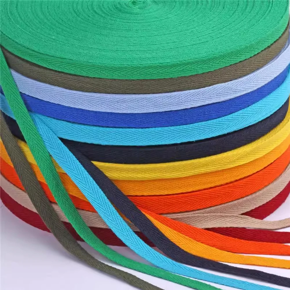 50Yards/Roll 10mm 100% Cotton Herringbone Webbing Tape 1cm Colorful Binding Ribbon For Garment Accessories DIY Sewing Hair Bows