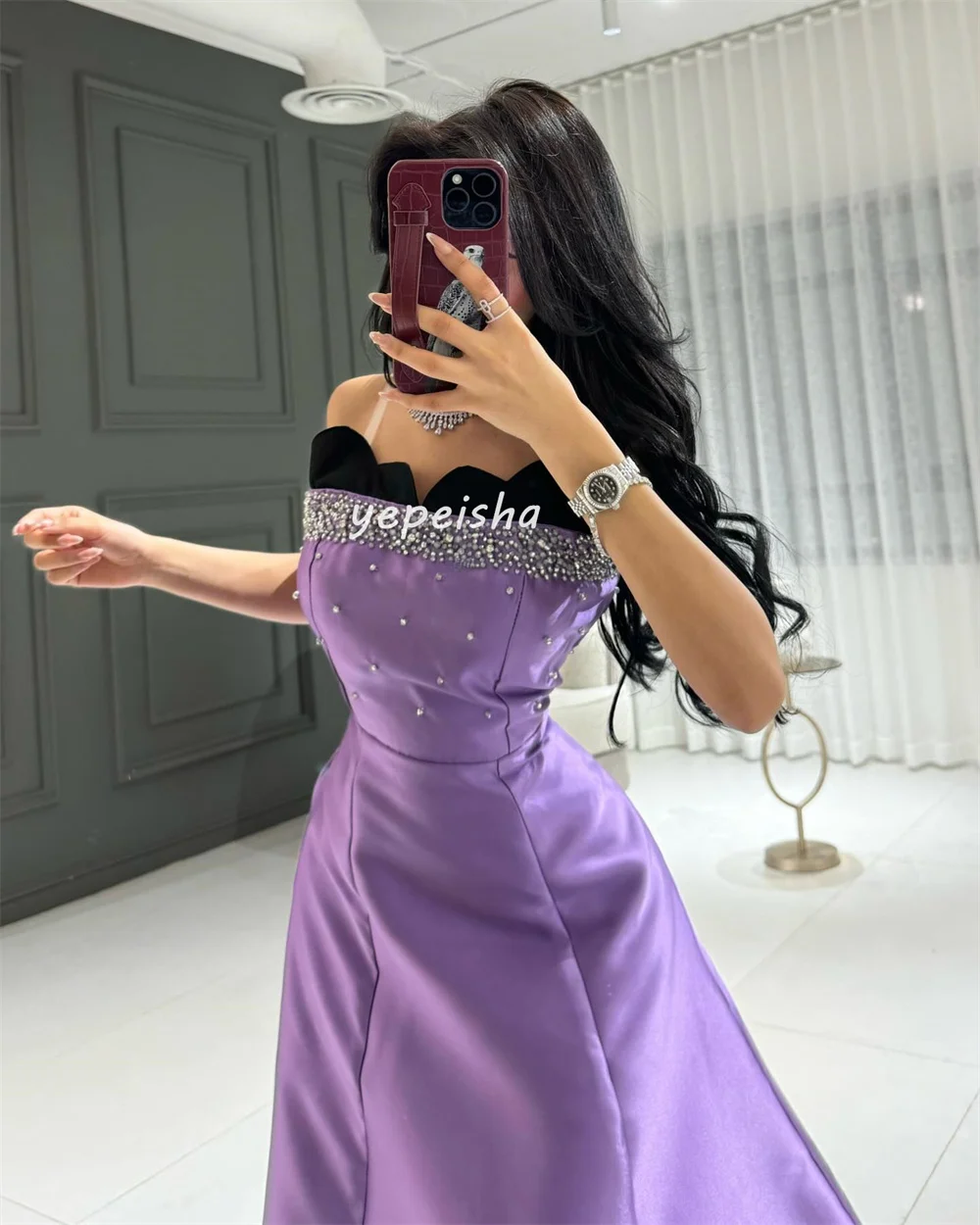 Abiti lunghi senza spalline a trapezio con pieghe di paillettes abbinate con scintillii personalizzati Abiti da cerimonia su misura Squisito elegante sexy