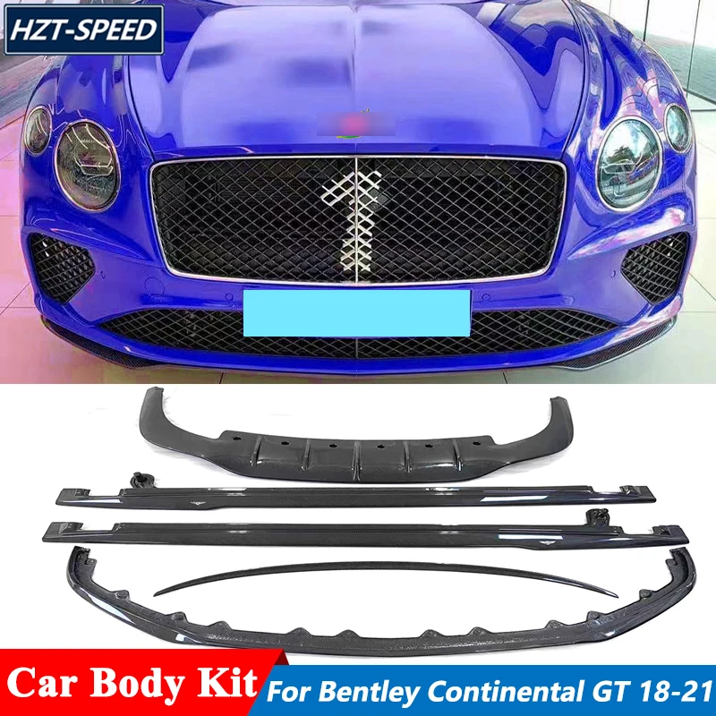 Carbon Fiber Front Bumper Lip Rear Diffuser Side Skirts Spoiler For Bentley Continental GT Upgrade W12 2018-2021