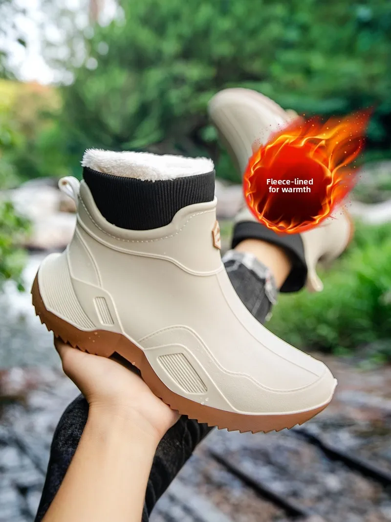 Men's Winter Fleece Lined Rubber Boots Waterproof Non Slip Outdoor Fishing Delivery  Warm Cotton Shoes Rain Boots