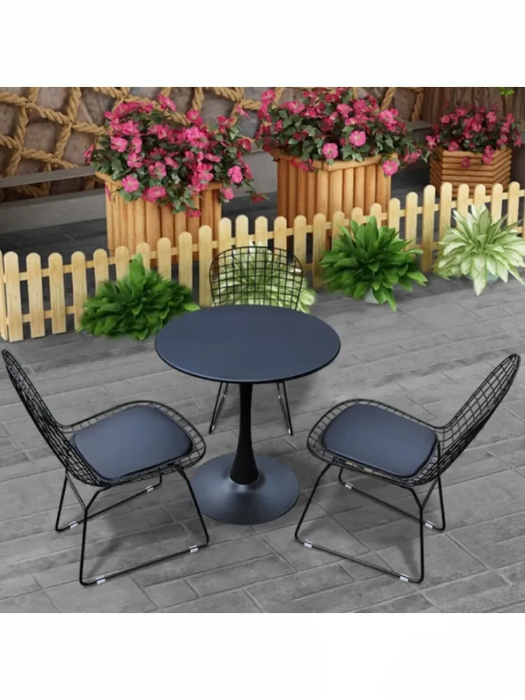 Outdoor tables and chairs combined dessert  simple online celebrity fresh outdoor wrought iron leisure round table chair.