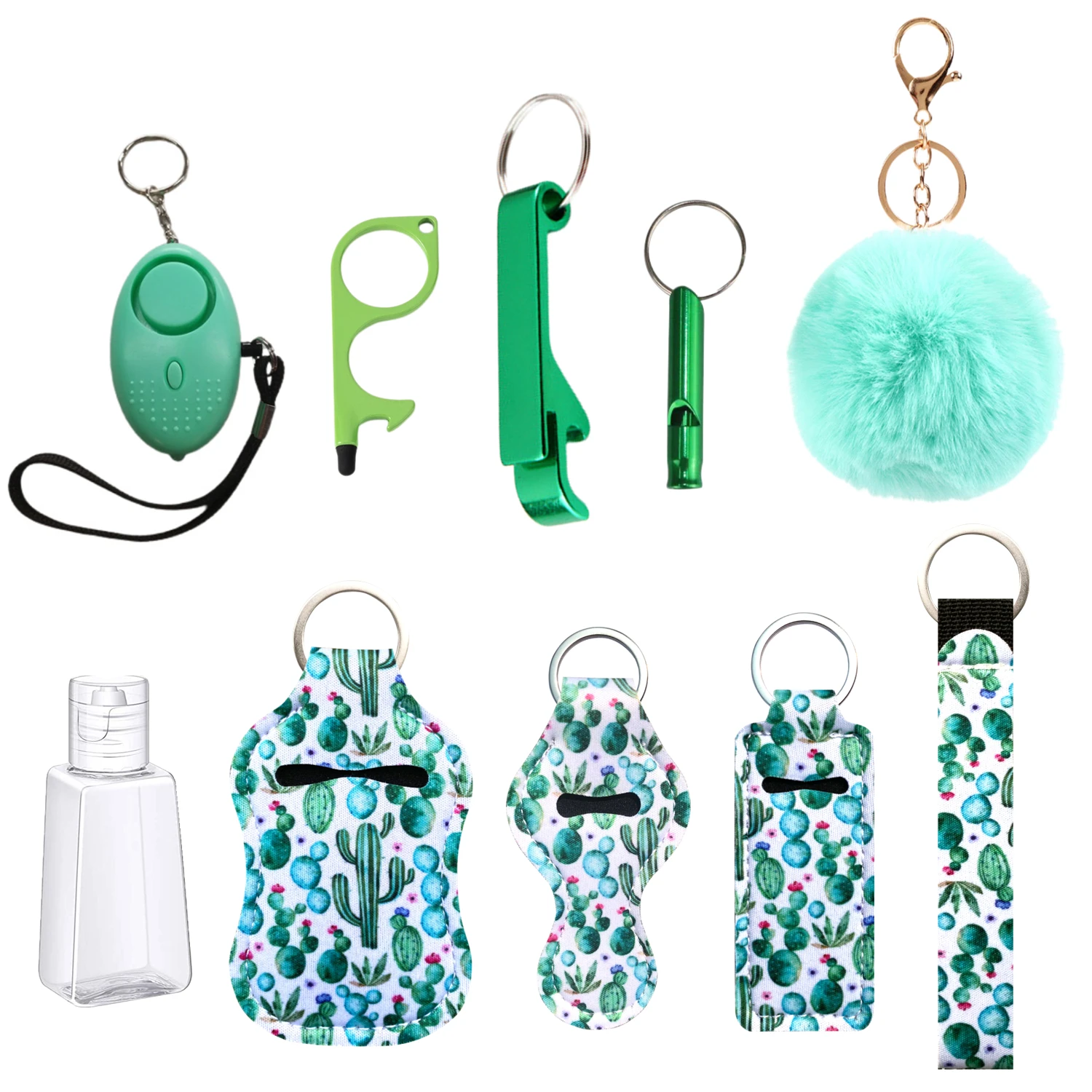 10Pieces Keychain Set for Women Accessories Lip Balm Lanyard Wirstlet with PomPom Gifts for Girl