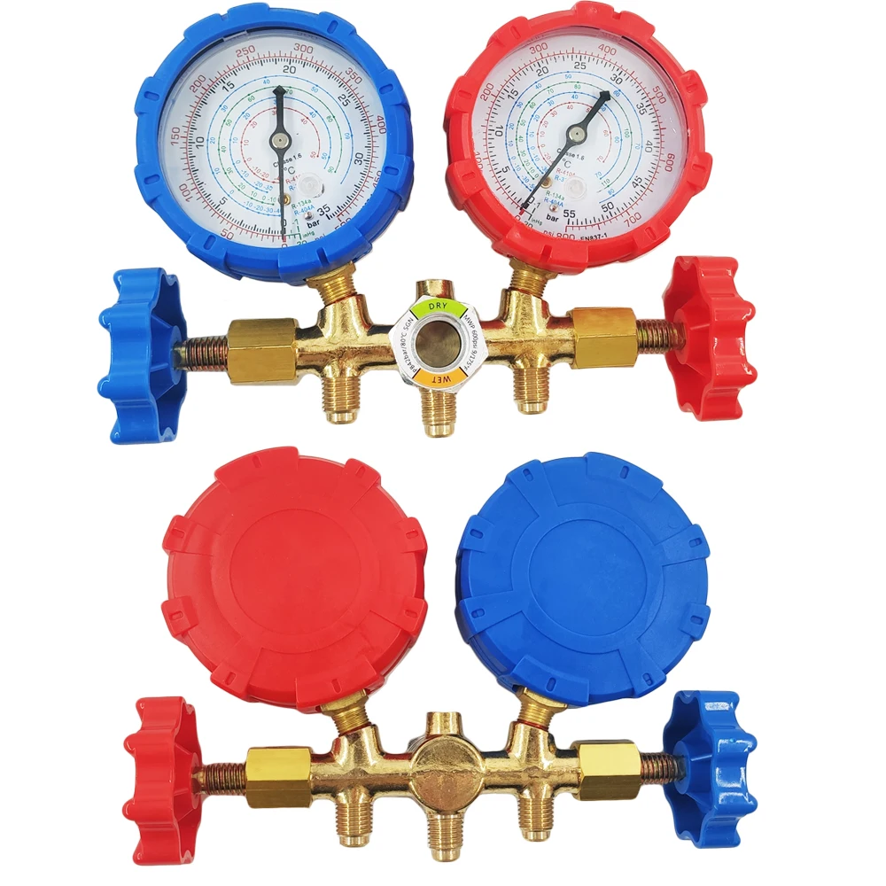 For R410A R32 R404A R134A Refrigerant Manifold Gauge Air Condition Refrigeration Set Air Conditioning Tools With Hose And Hook