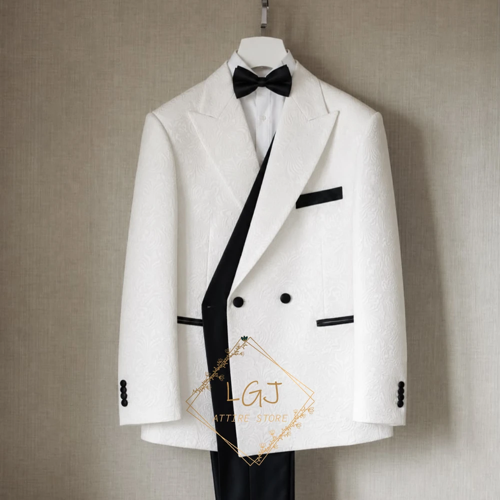 Men's Groom Jacquard 2-Piece Suit – Customizable Tuxedo Set Suitable for Wedding Parties