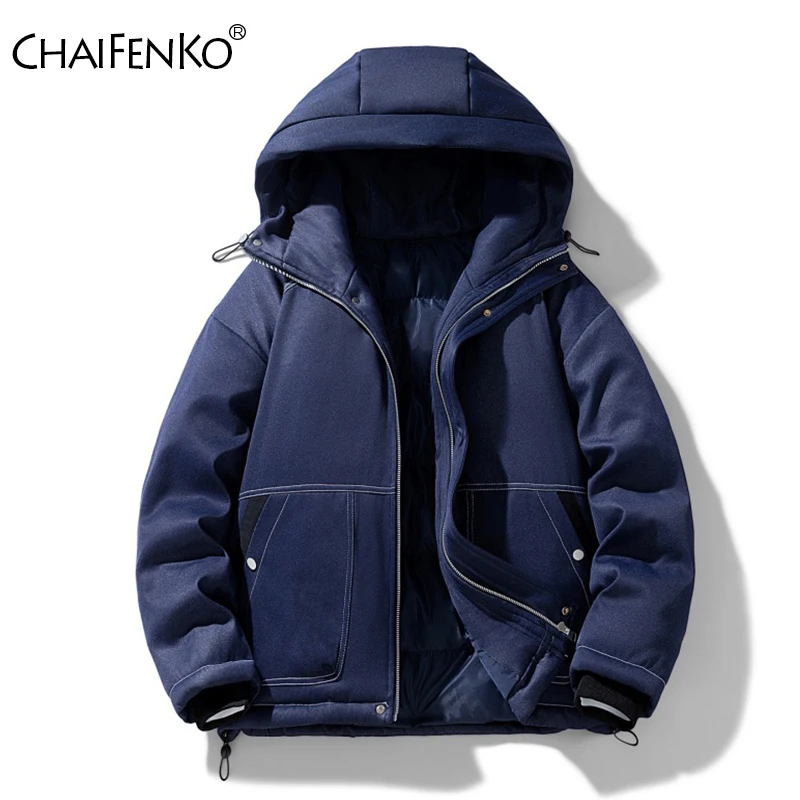 Winter Men Thicken Windproof Parka Outdoors Loose Keep Warm Hooded Jacket New Comfortable Solid Fashion Casual Versatile Coat
