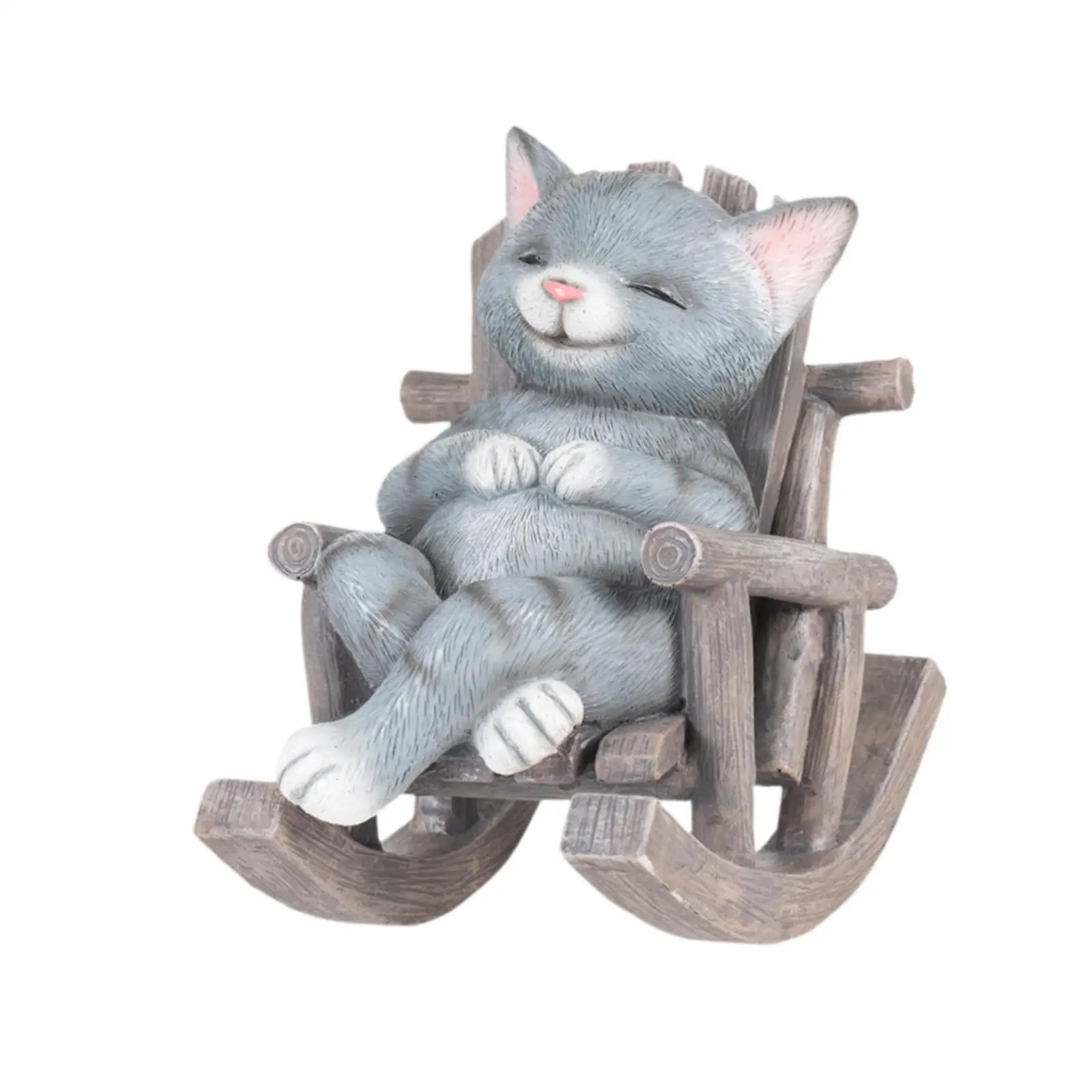 Rocking Chair Animal Statue Creative Decoration Adorable Art Craft Micro Landscape Small Sculpture for Home Office Living Room