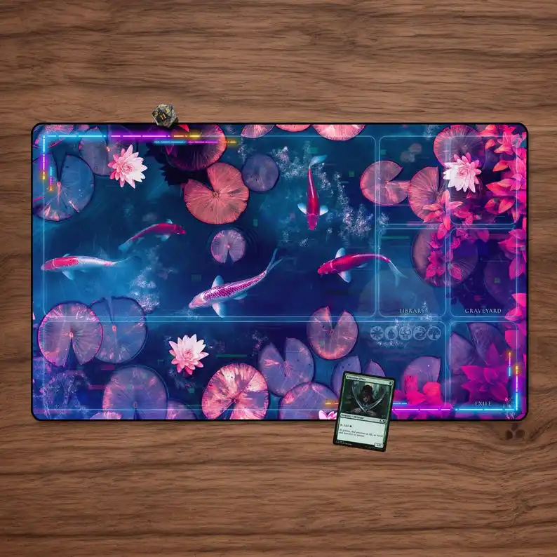 

Playmat Lotus Kamigawa со зонами 23,6 "X 13,8" Vaporwave Glitch Koi Pond Коврик для мыши Gamer Офисный аксессуар Коврик для клавиатуры Настольный коврик