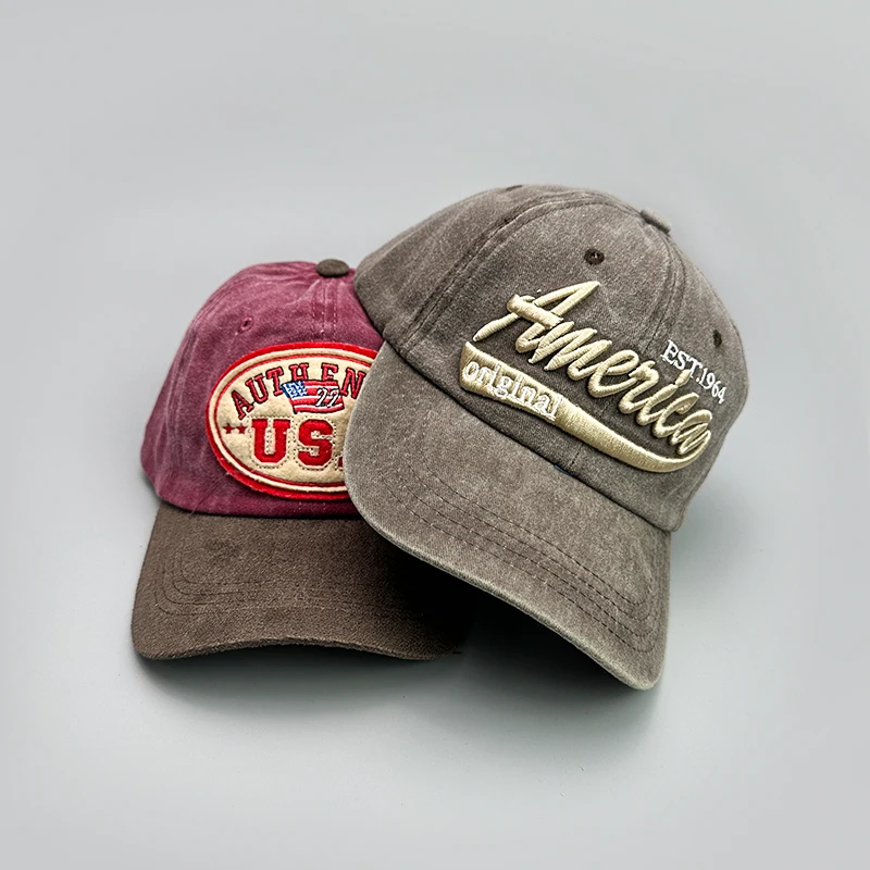 หมวกเบสบอลปักลายตัวอักษรอเมริกันใหม่ใช้ได้ทั้งชายและหญิงหมวกกันแดดระบายอากาศได้อเนกประสงค์แนวสตรีท