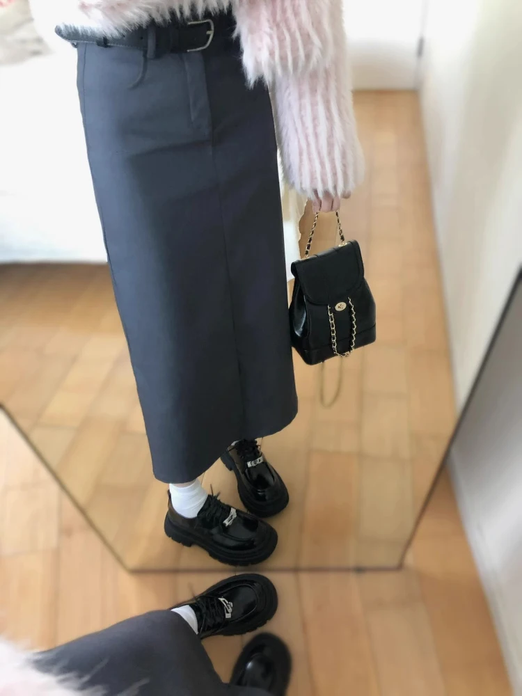 ay High Waist A-Line  Skirt Women's Autumn New Sle plus Size Loose Slimming Midi Skirt Commute Korean Sle Pure Color